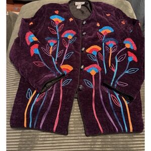 Indigo Moon Velvet Jacket  Floral Bold Color Wearable Art Sz M